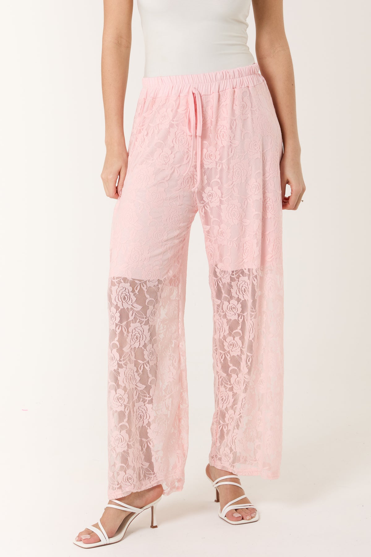 Elastic Waist Wide Leg Lace Trousers