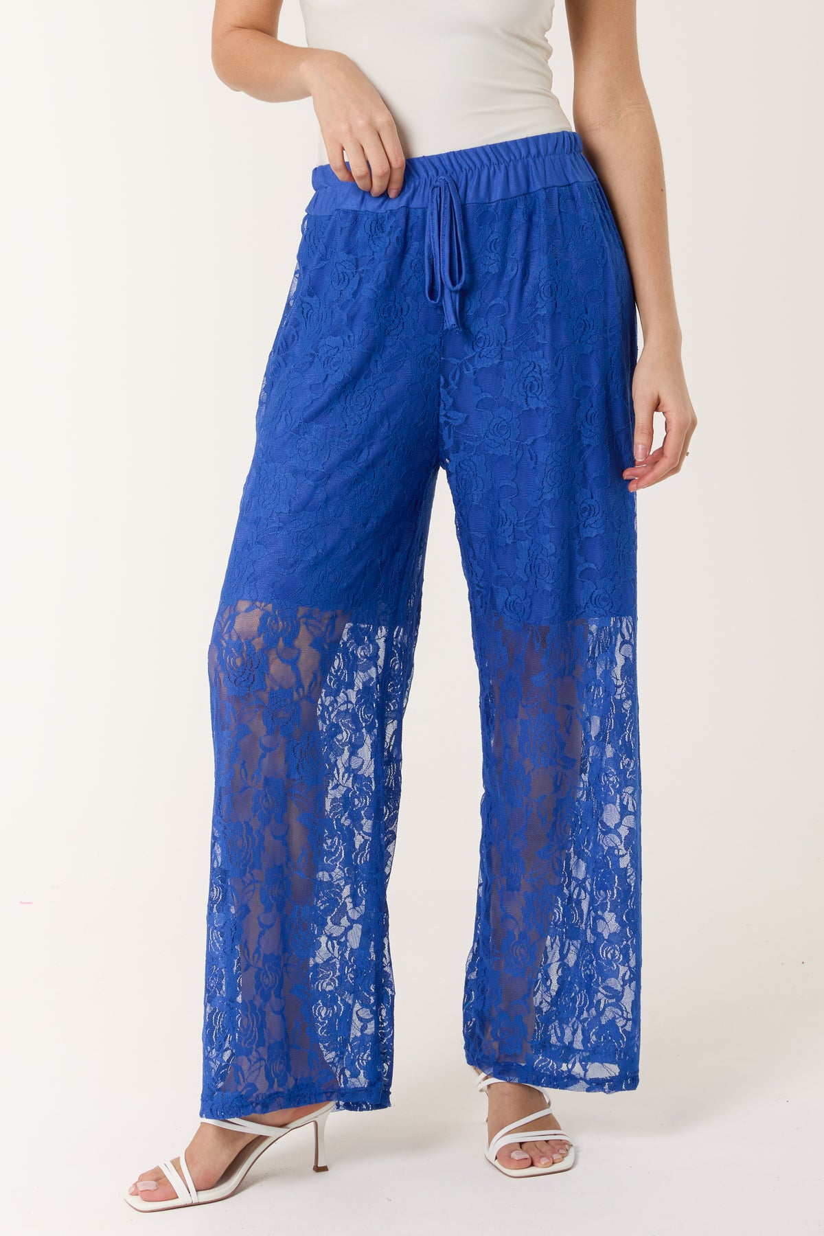 Elastic Waist Wide Leg Lace Trousers