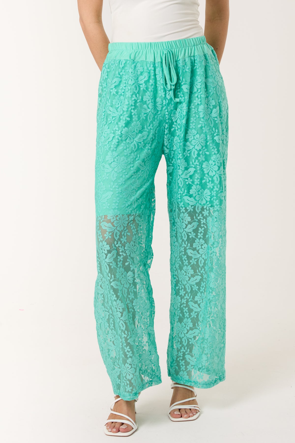 Elastic Waist Wide Leg Lace Trousers