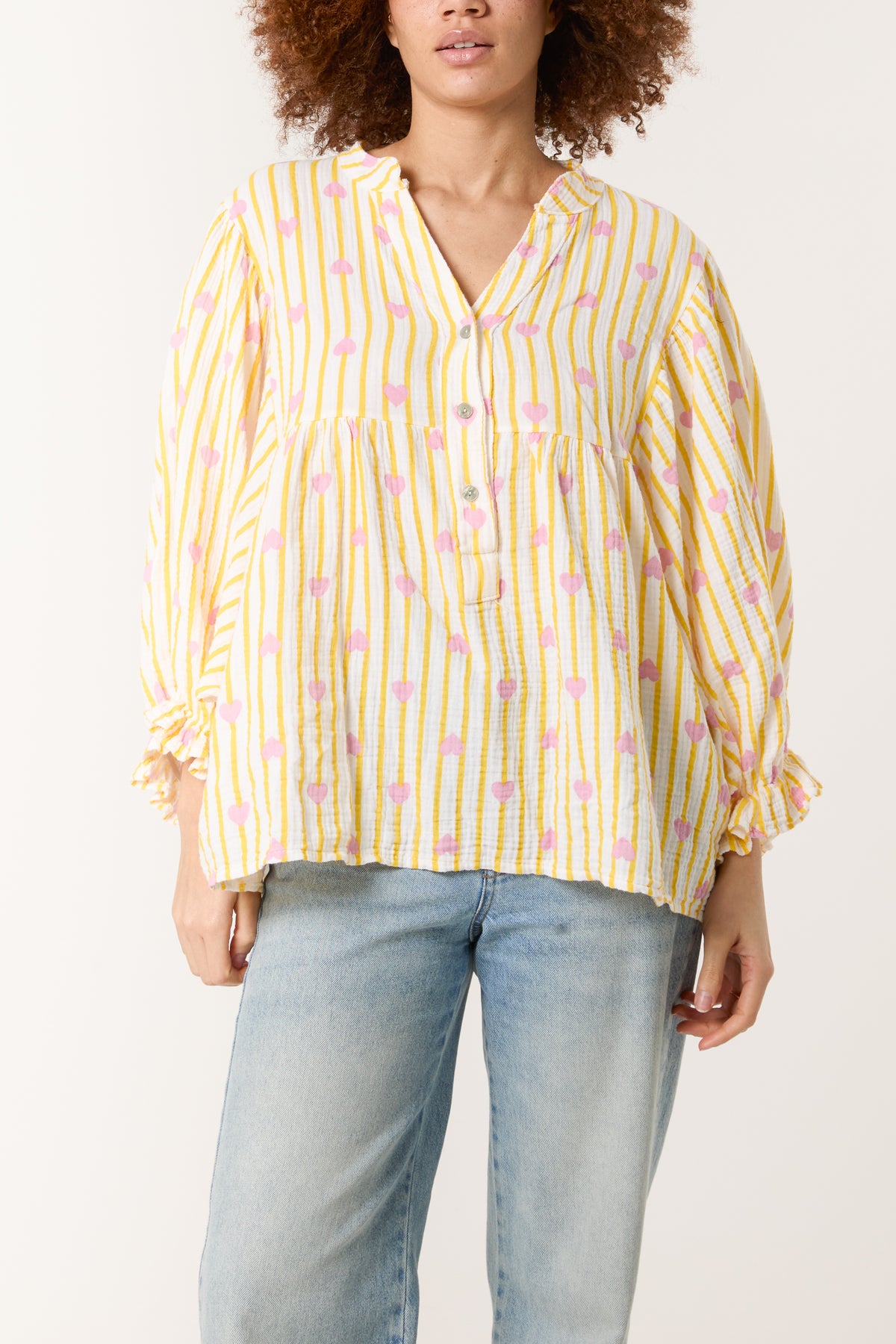 Hearts Cheesecloth Striped Blouse