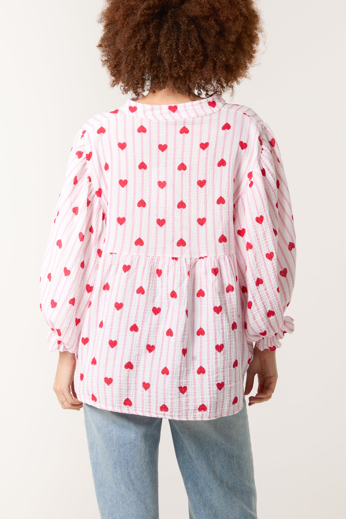 Hearts Cheesecloth Striped Blouse