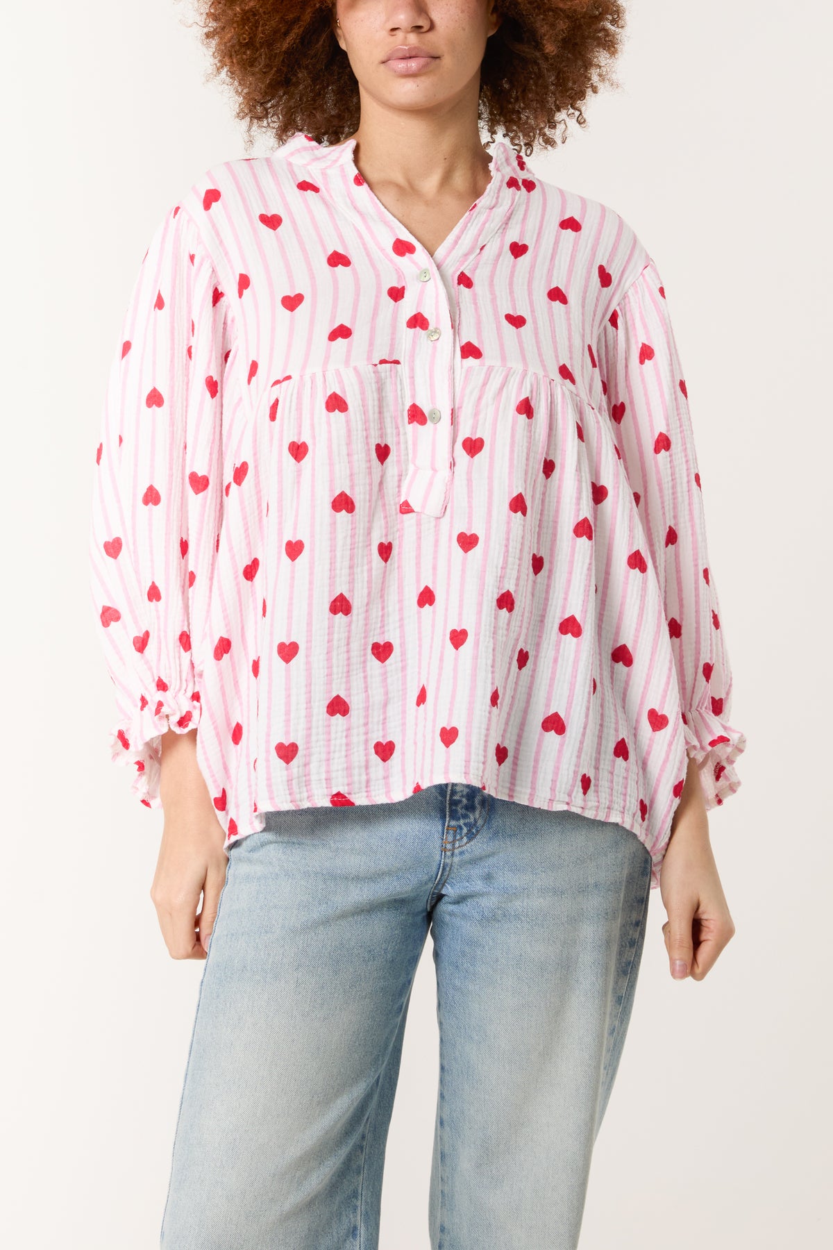 Hearts Cheesecloth Striped Blouse