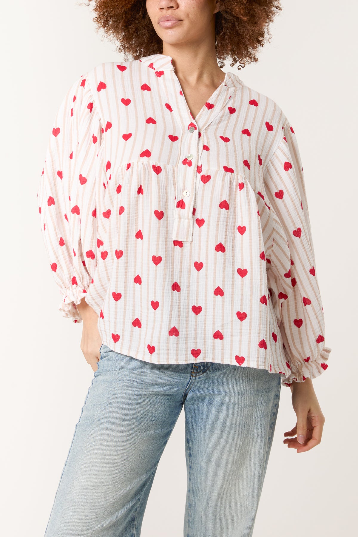 Hearts Cheesecloth Striped Blouse