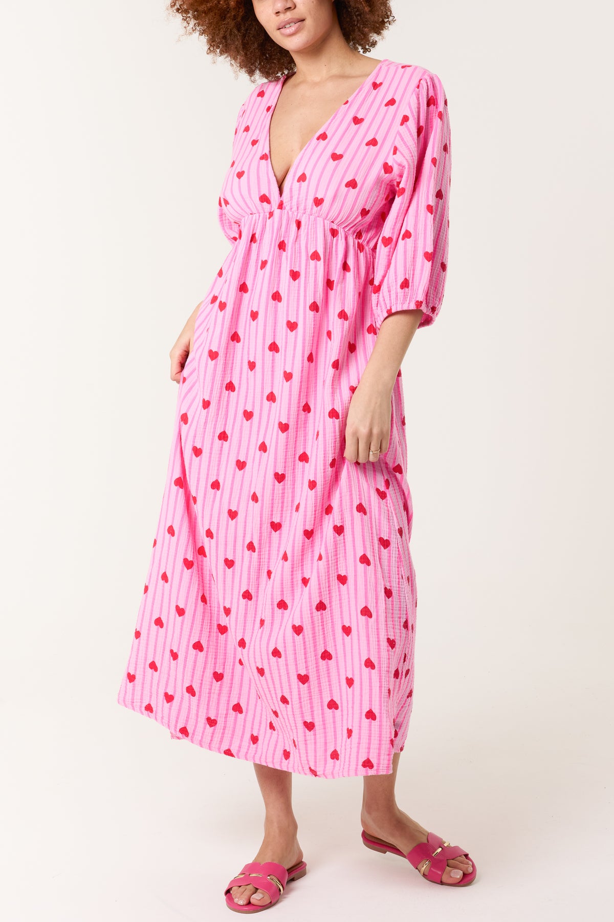 Hearts Cheesecloth Striped Midi Dress