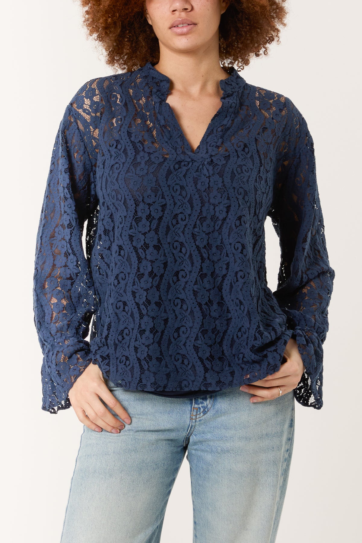 Long Sleeve Floral Lace Lined Blouse