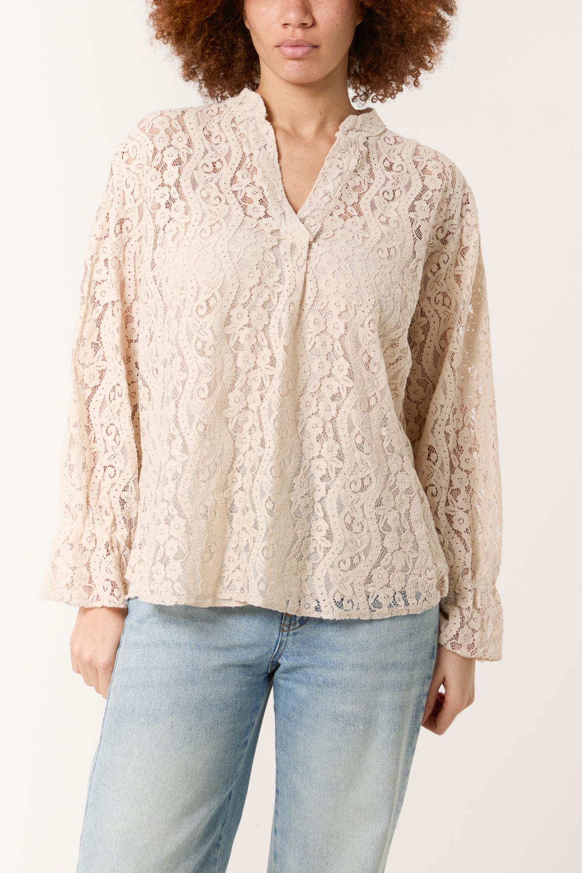 Long Sleeve Floral Lace Lined Blouse