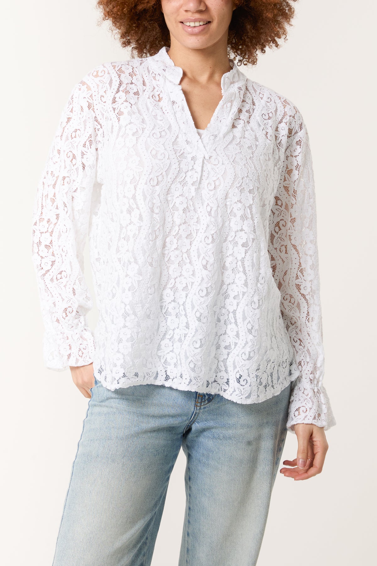 Long Sleeve Floral Lace Lined Blouse