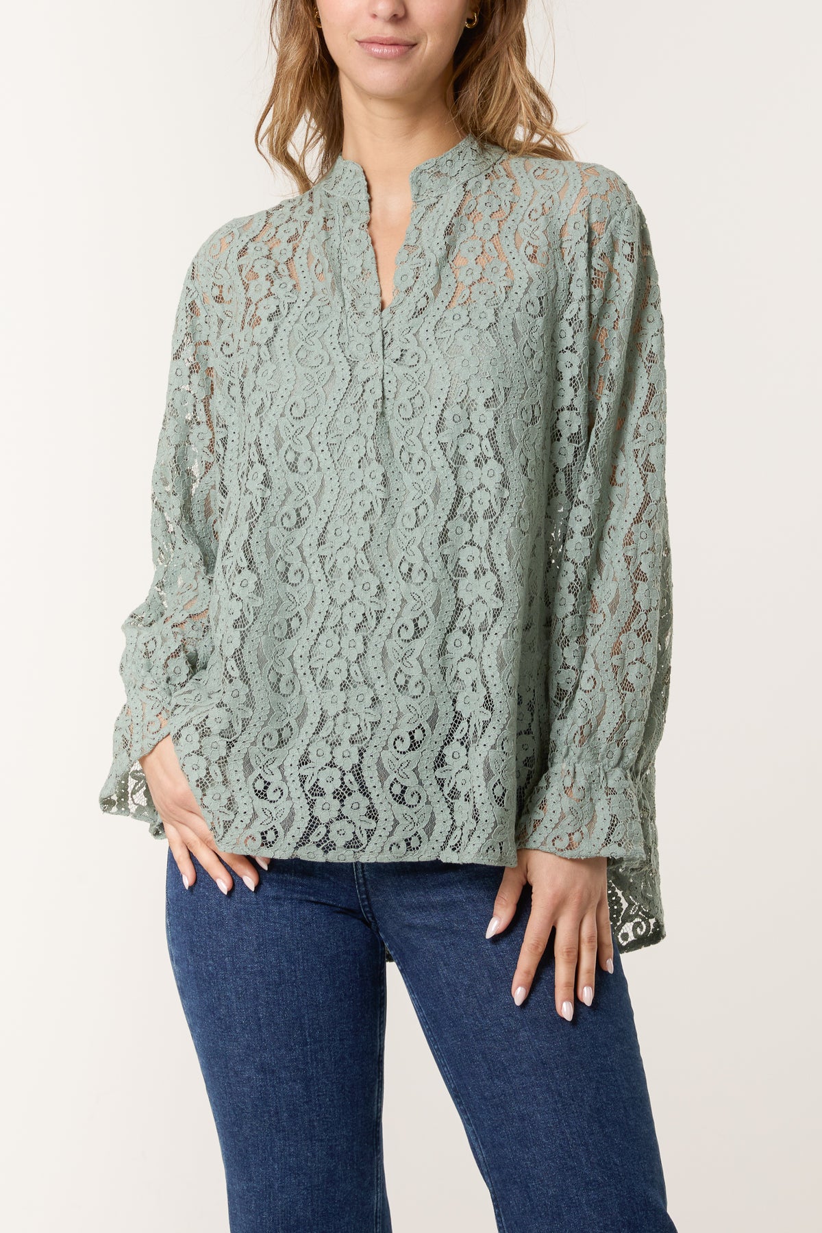 Long Sleeve Floral Lace Lined Blouse