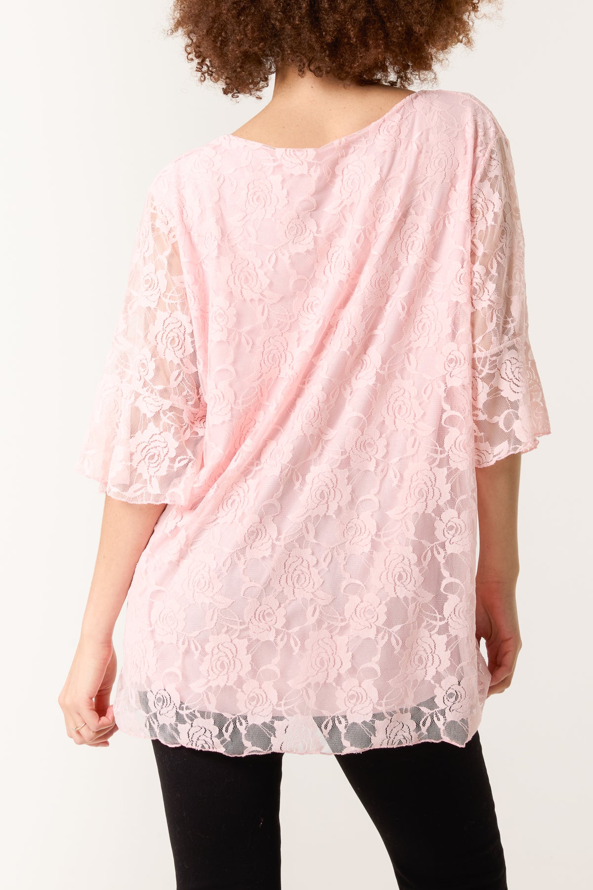 V-Neck Floral Lace Frill Sleeve Top