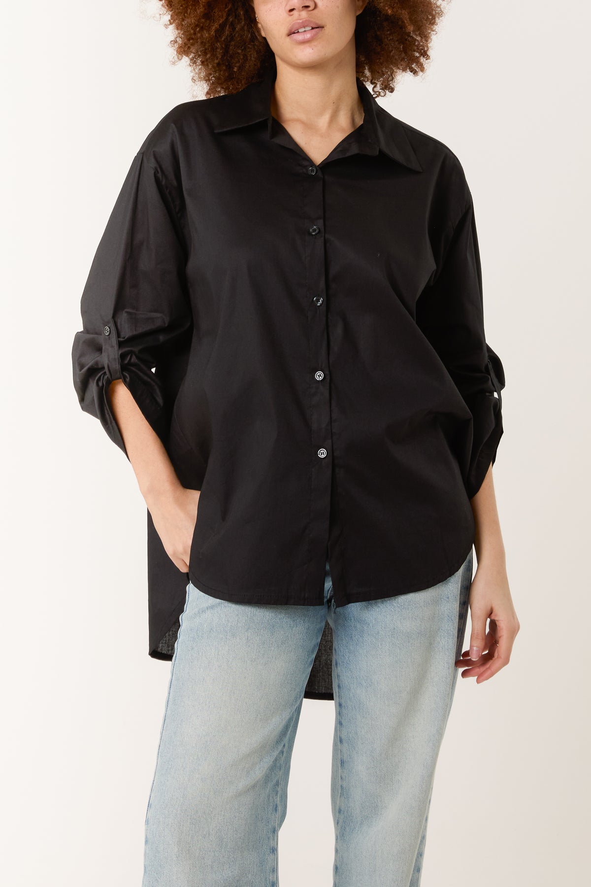 Collar High Low Poplin Shirt