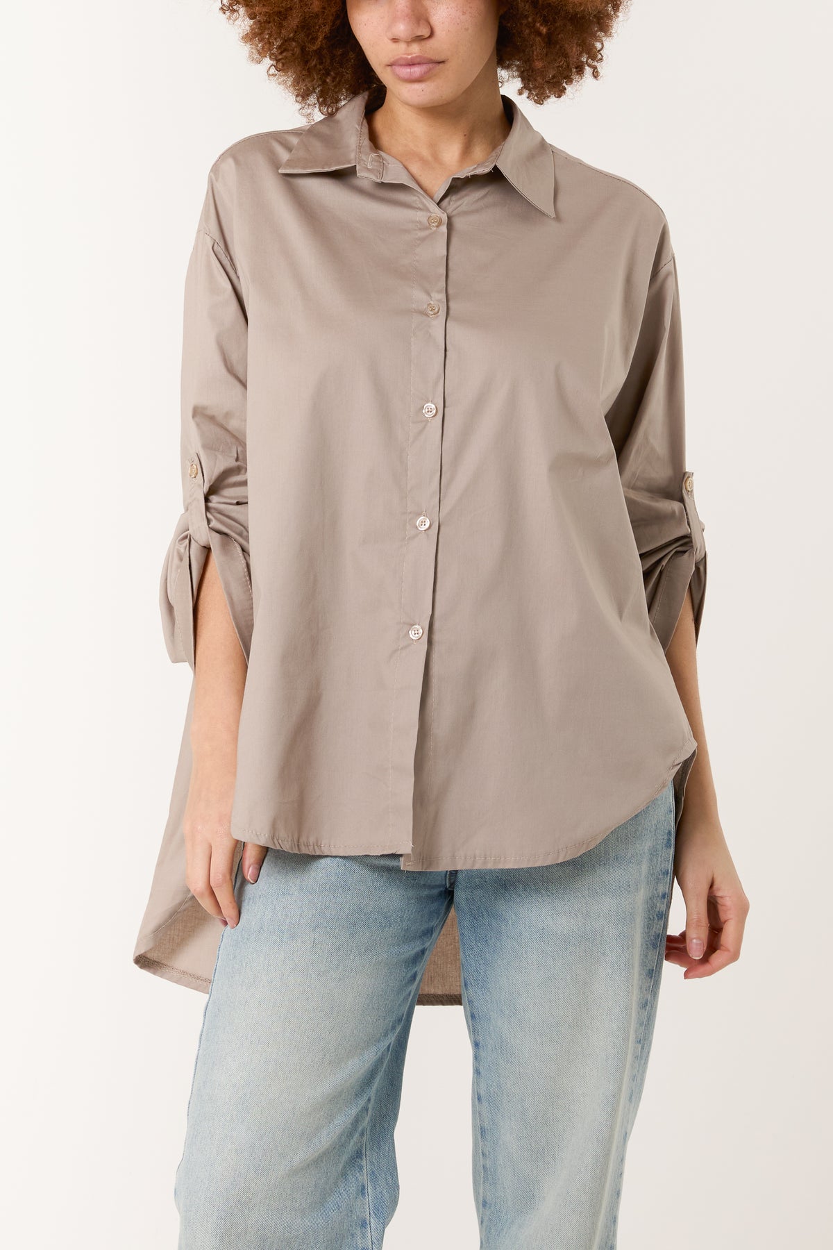 Collar High Low Poplin Shirt