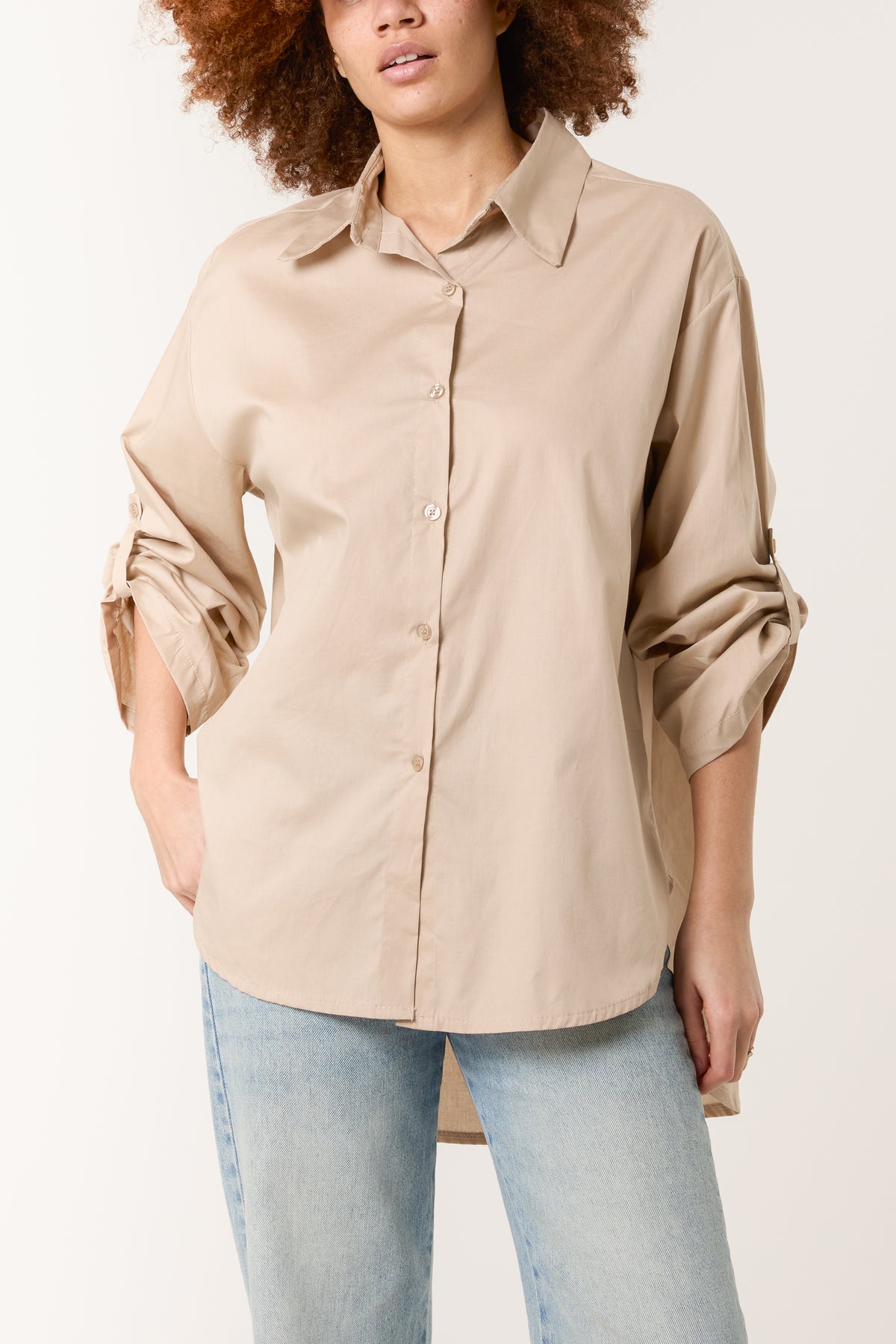 Collar High Low Poplin Shirt