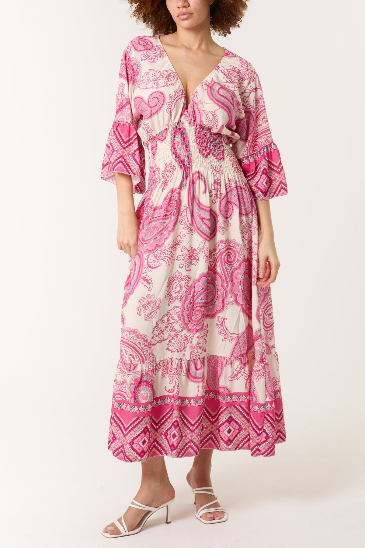 Paisley Tribal Shirred Bodice Maxi Dress