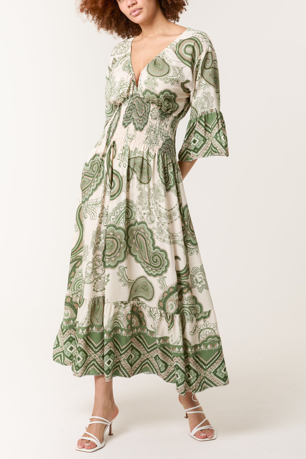 Paisley Tribal Shirred Bodice Maxi Dress