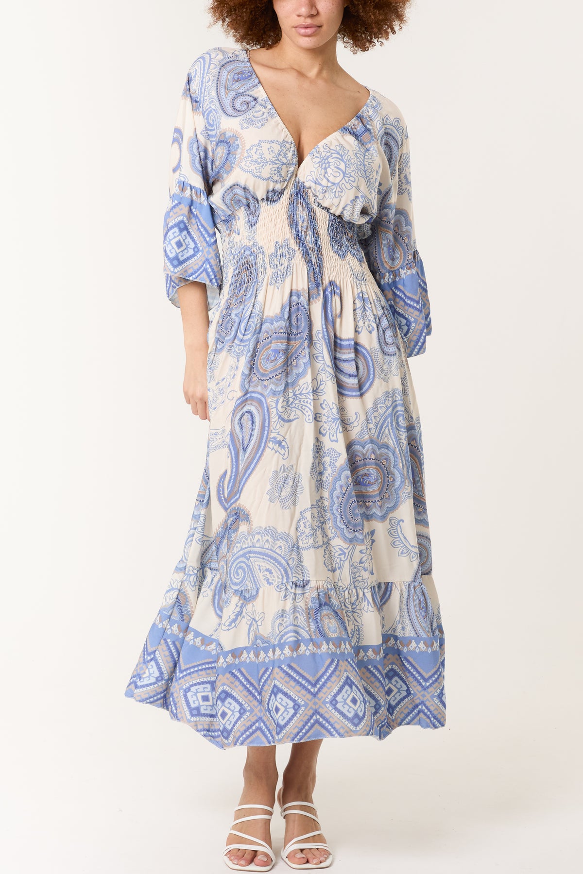 Paisley Tribal Shirred Bodice Maxi Dress