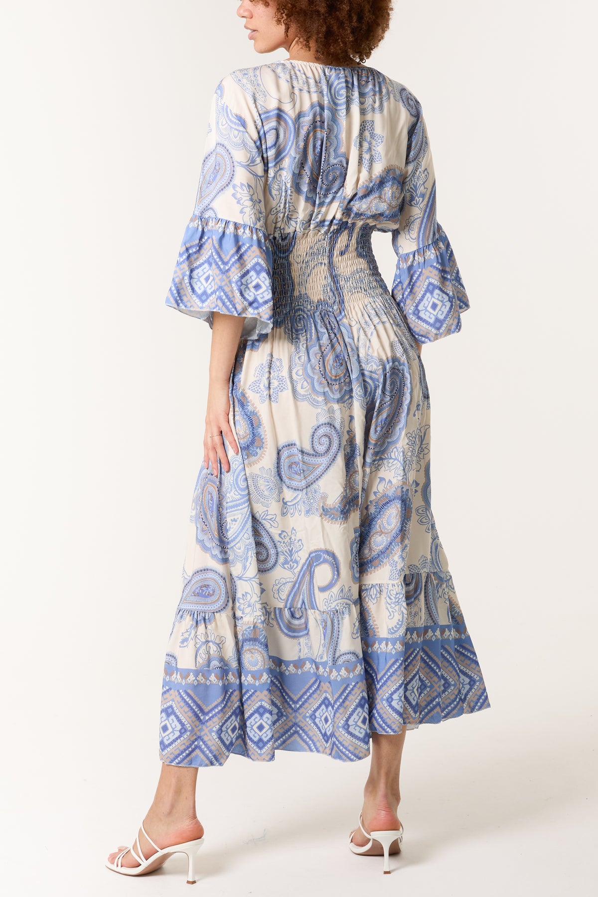 Paisley Tribal Shirred Bodice Maxi Dress