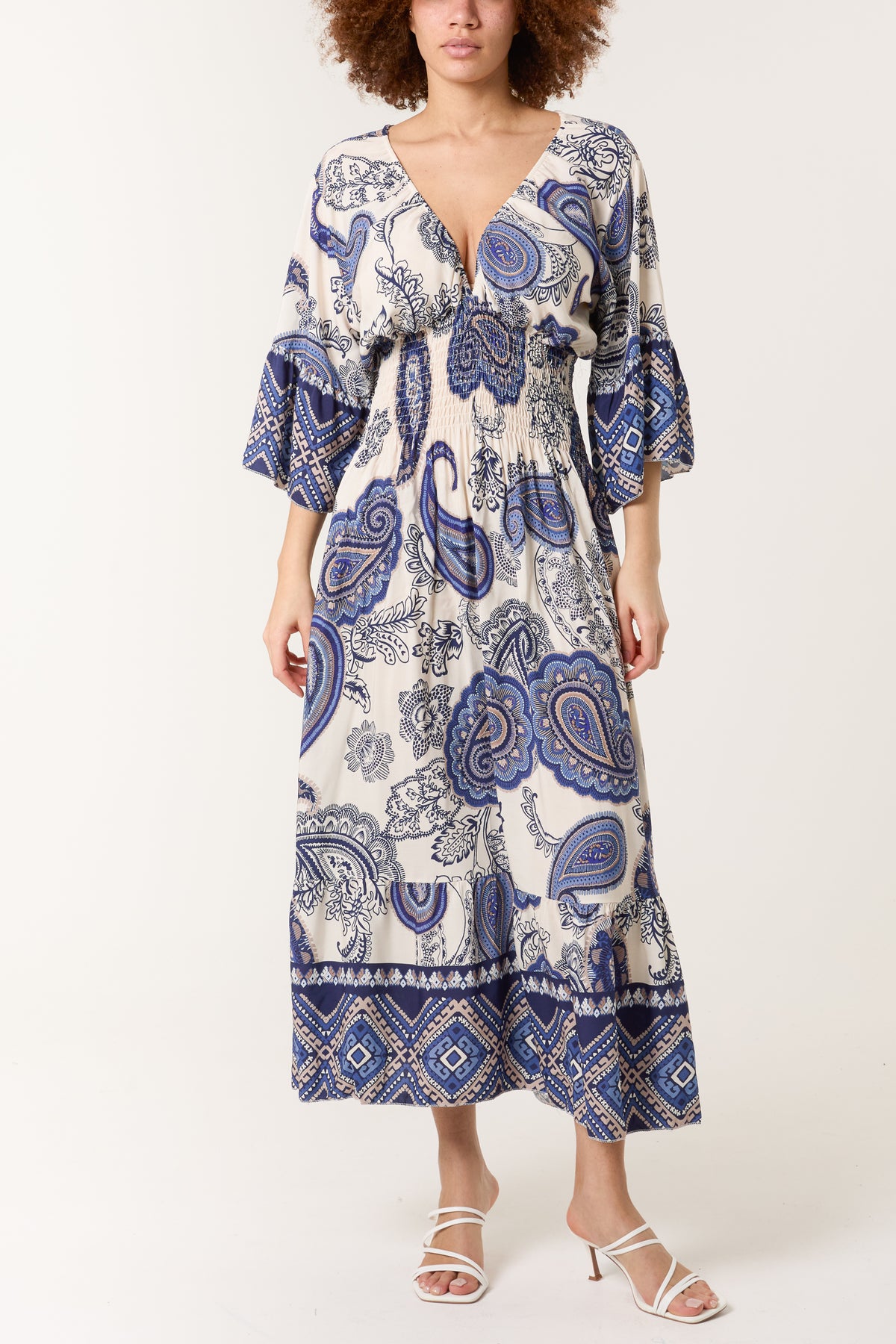 Paisley Tribal Shirred Bodice Maxi Dress