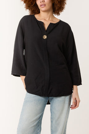 Gold Button 3/4 Sleeve Top