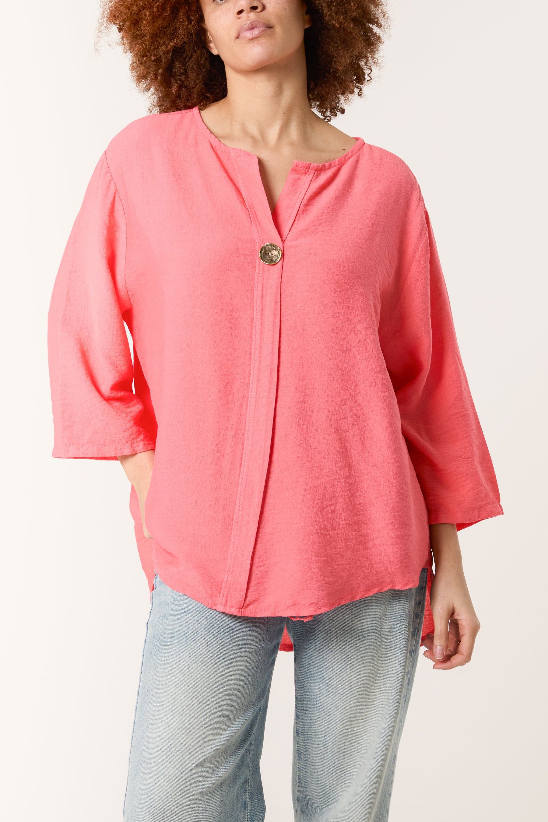 Gold Button 3/4 Sleeve Top