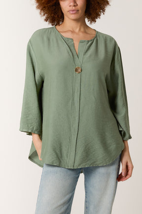 Gold Button 3/4 Sleeve Top