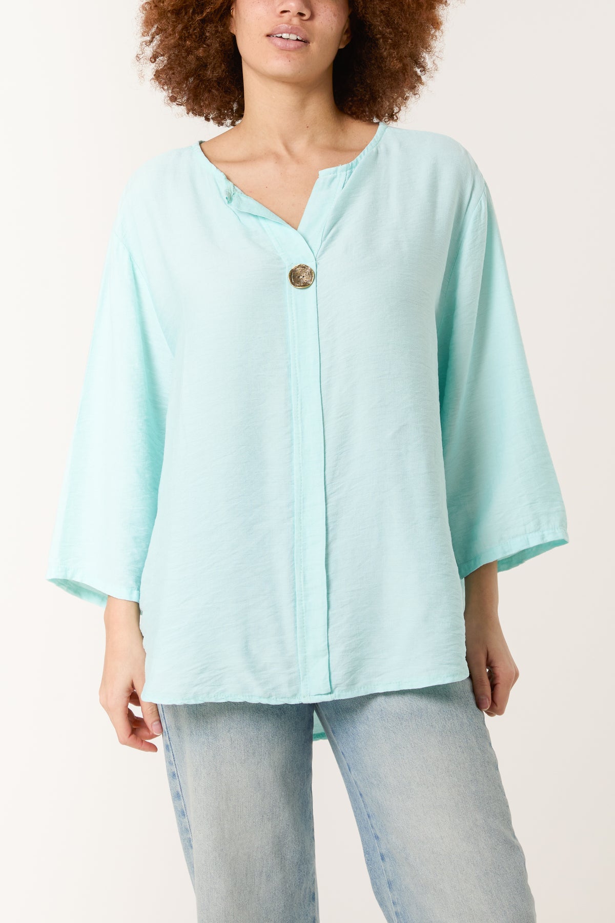 Gold Button 3/4 Sleeve Top