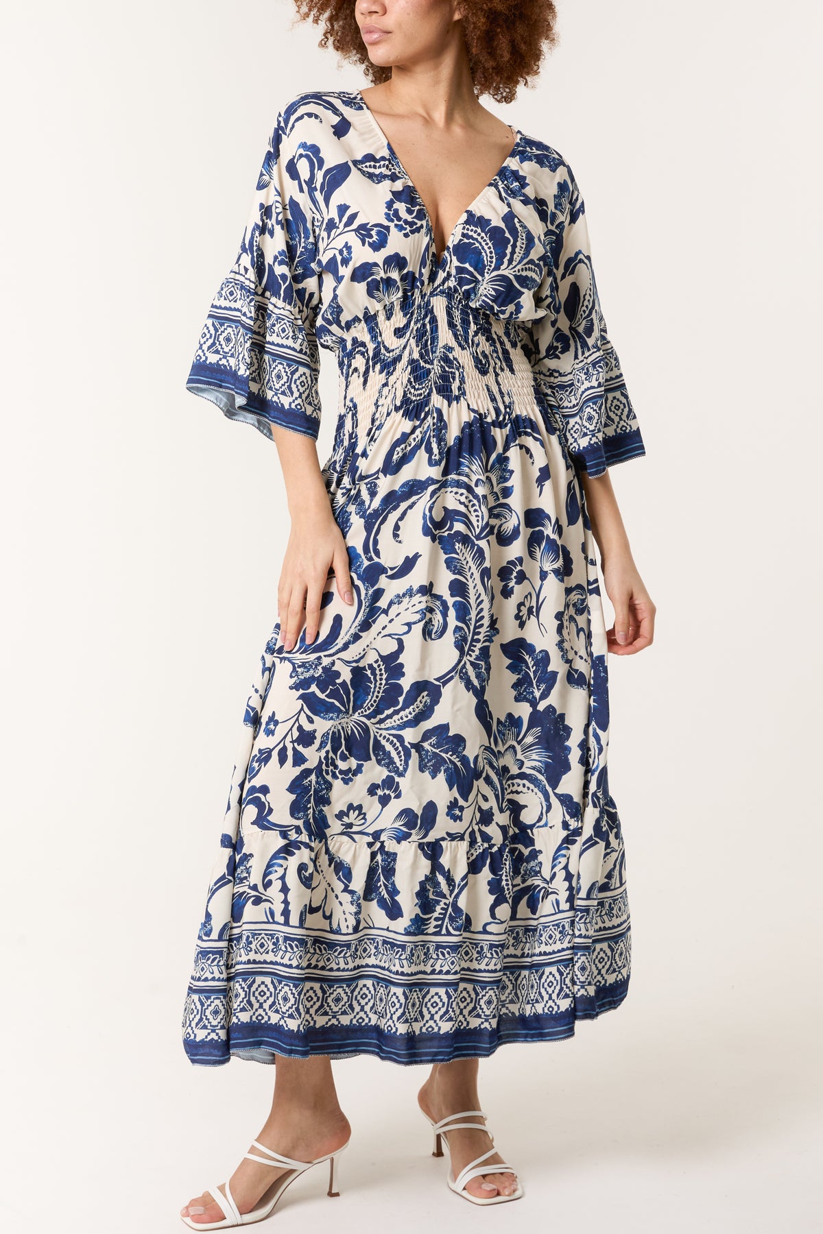 Floral Shirred Bodice Maxi Dress