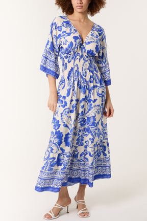 Floral Shirred Bodice Maxi Dress