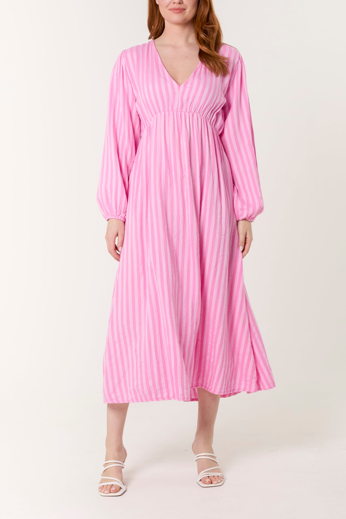 V-Neck Vertical Stripes Maxi Dress