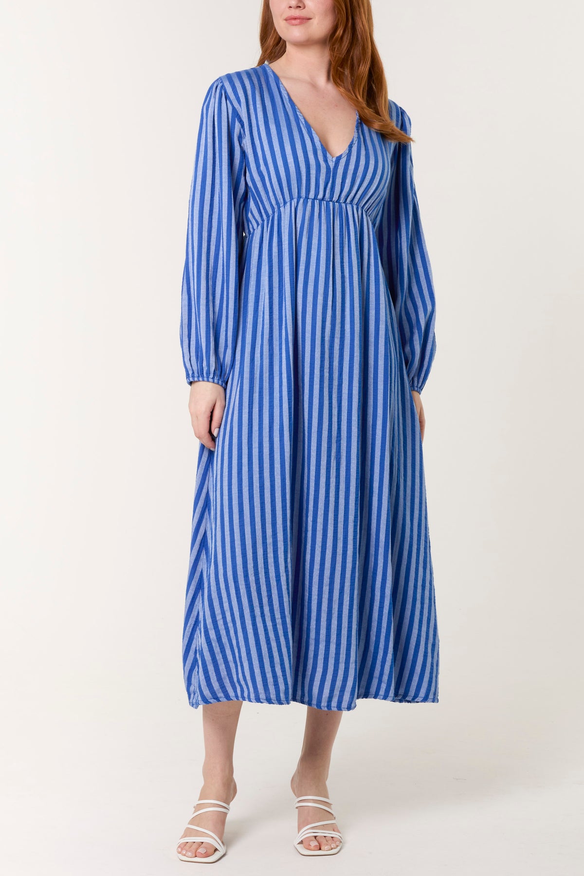 V-Neck Vertical Stripes Maxi Dress