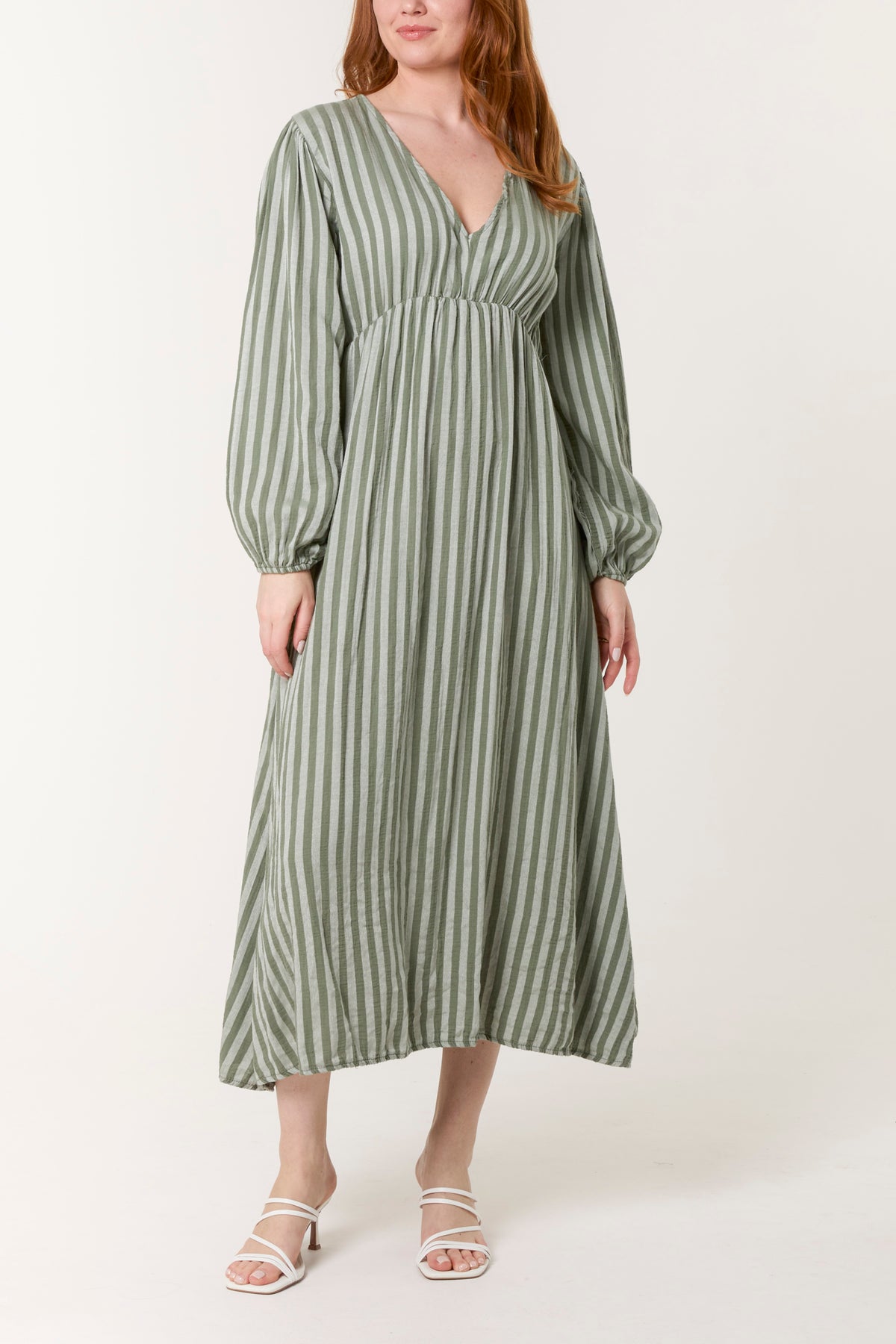 V-Neck Vertical Stripes Maxi Dress