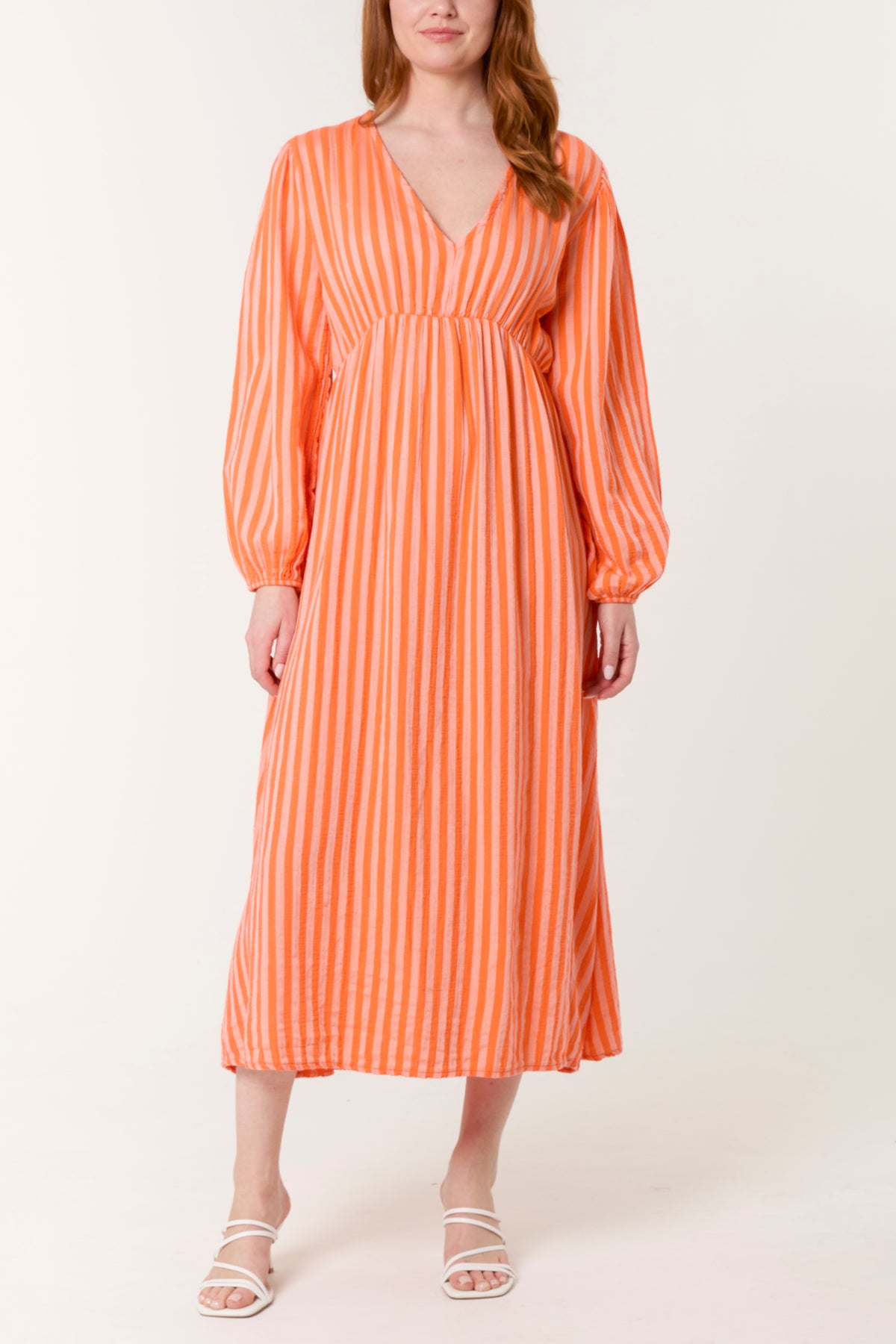 V-Neck Vertical Stripes Maxi Dress