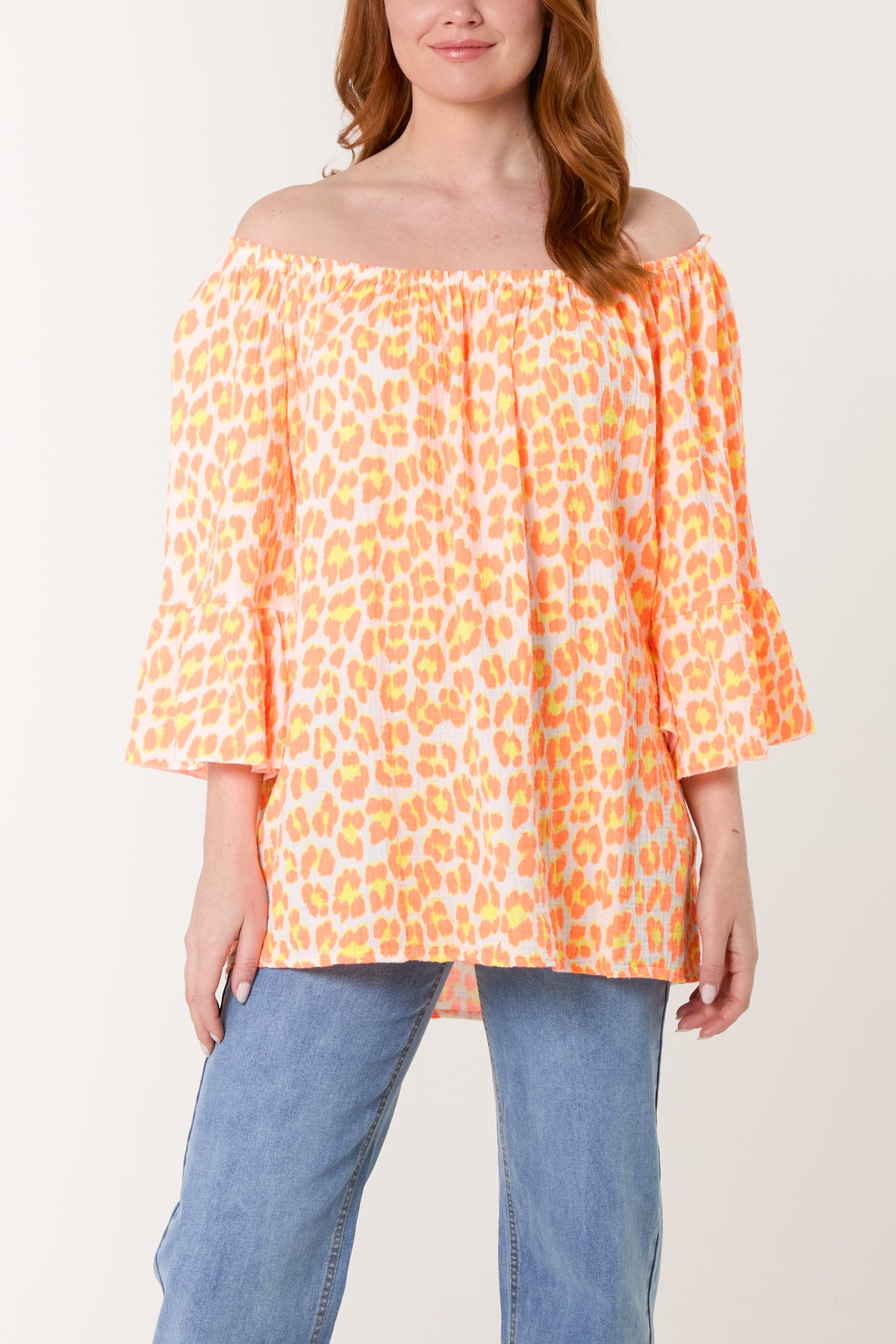 Leopard Print Bardot Cheesecloth Top