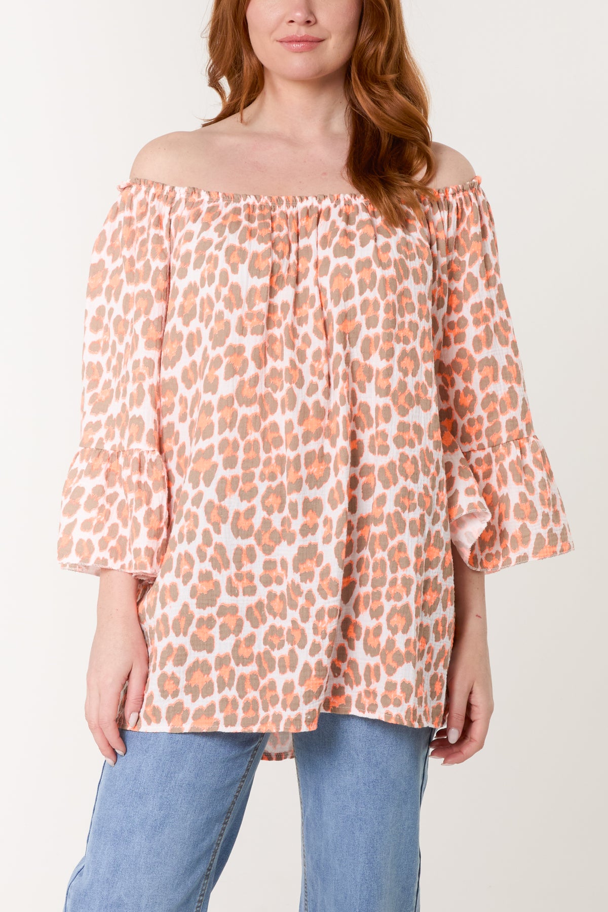 Leopard Print Bardot Cheesecloth Top