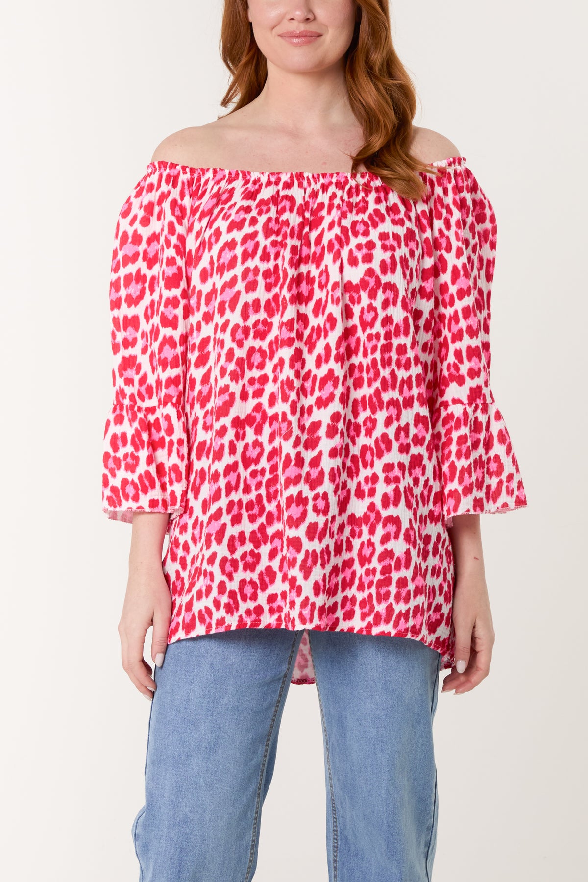 Leopard Print Bardot Cheesecloth Top