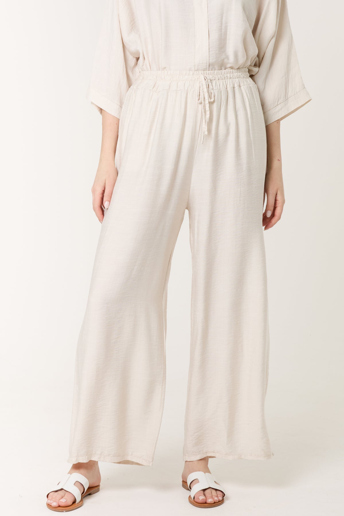 Elastic Waist Pocket Wide Leg Trousers