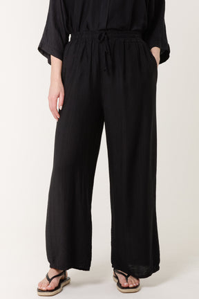 Elastic Waist Pocket Wide Leg Trousers