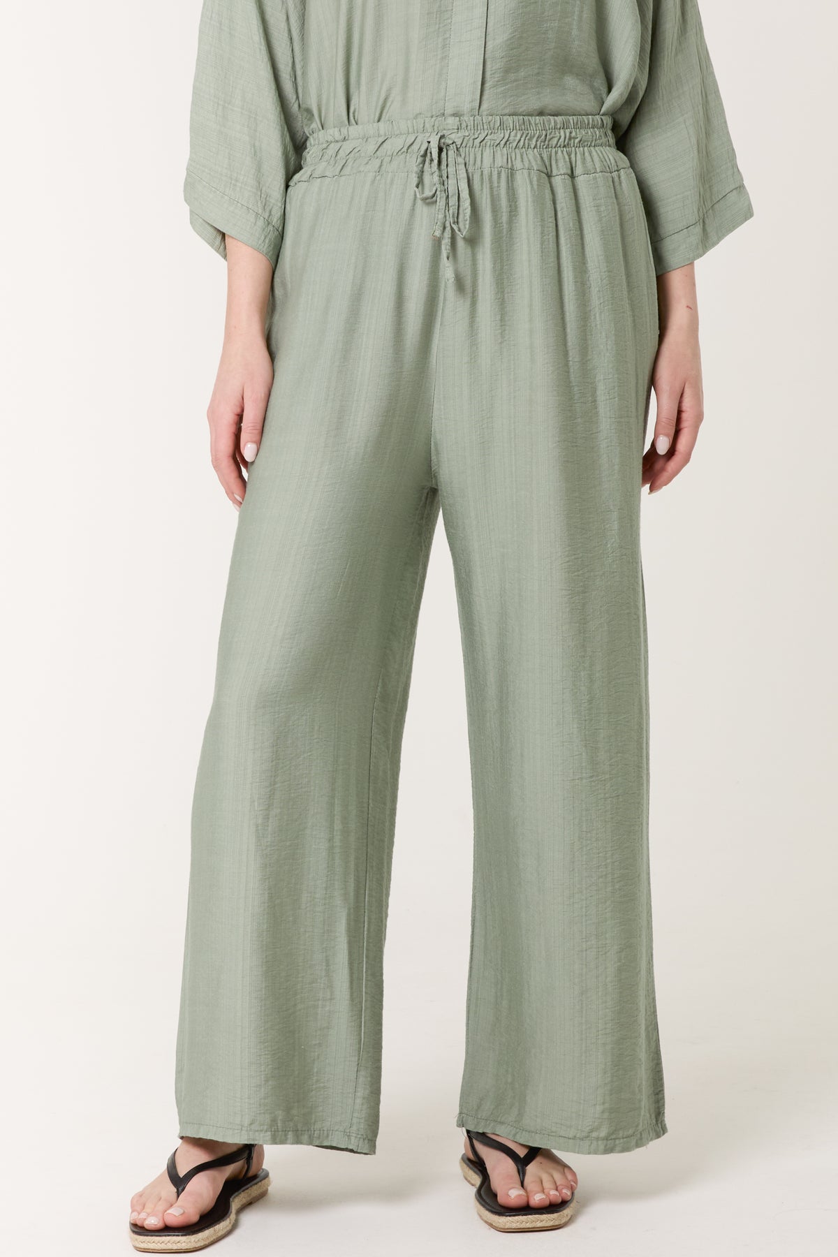 Elastic Waist Pocket Wide Leg Trousers