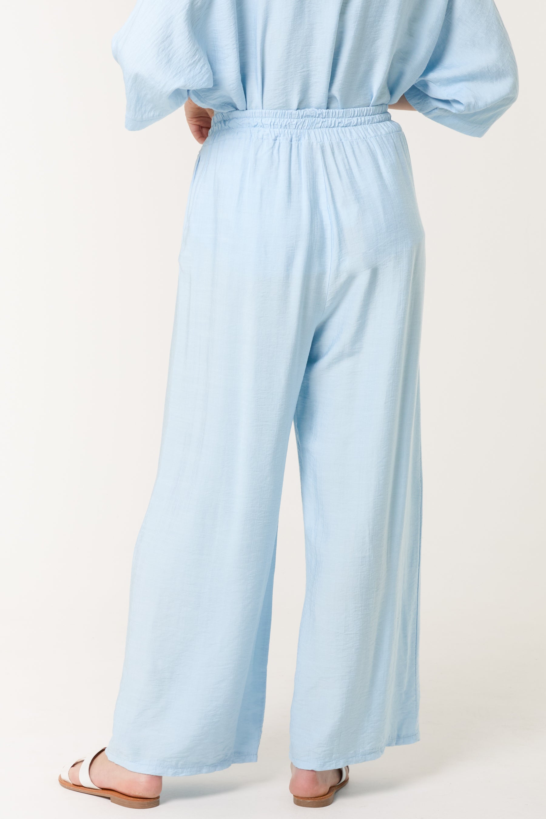 Elastic Waist Pocket Wide Leg Trousers