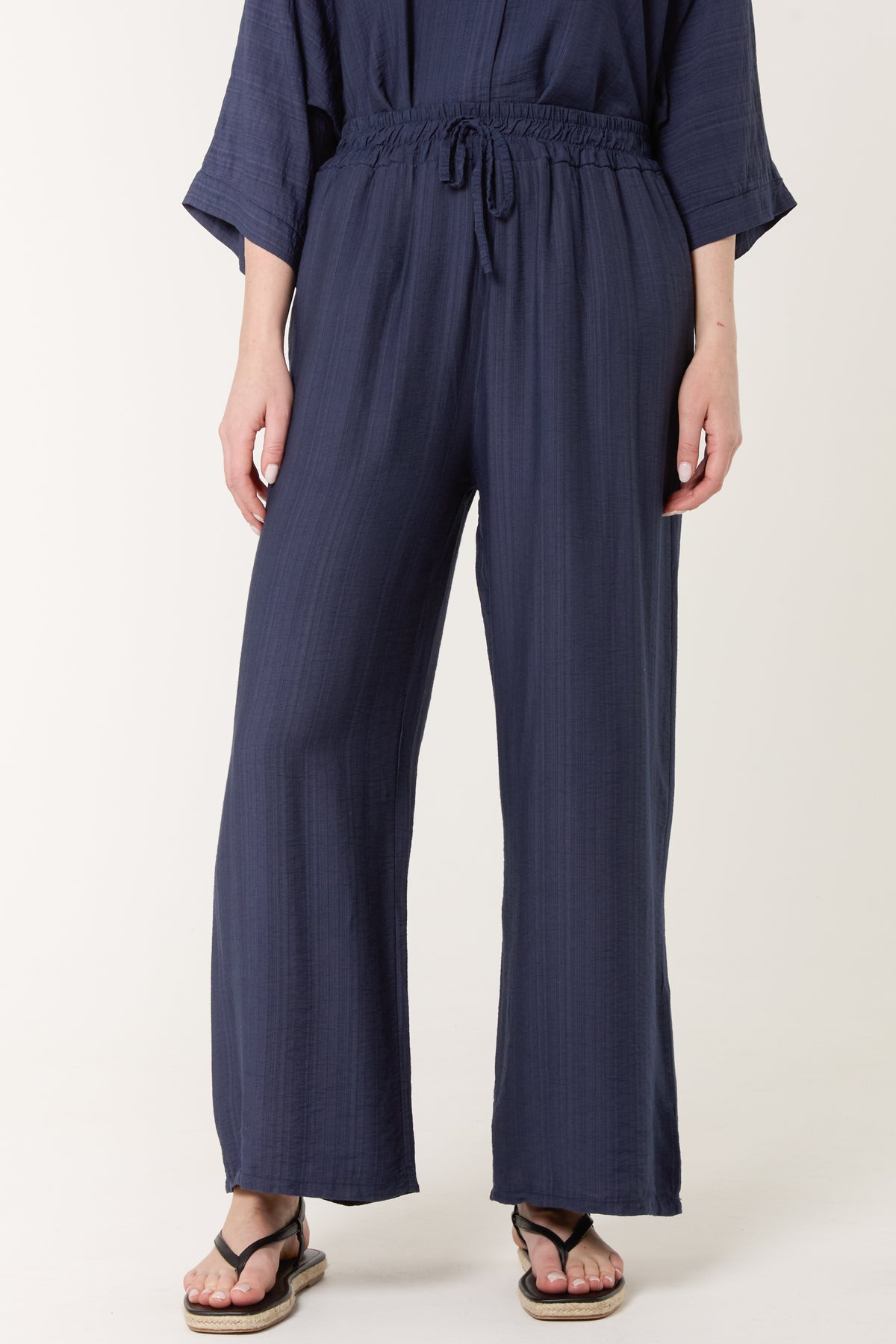 Elastic Waist Pocket Wide Leg Trousers