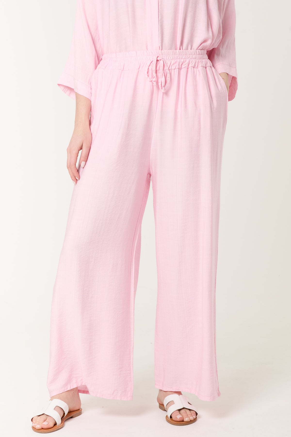 Elastic Waist Pocket Wide Leg Trousers