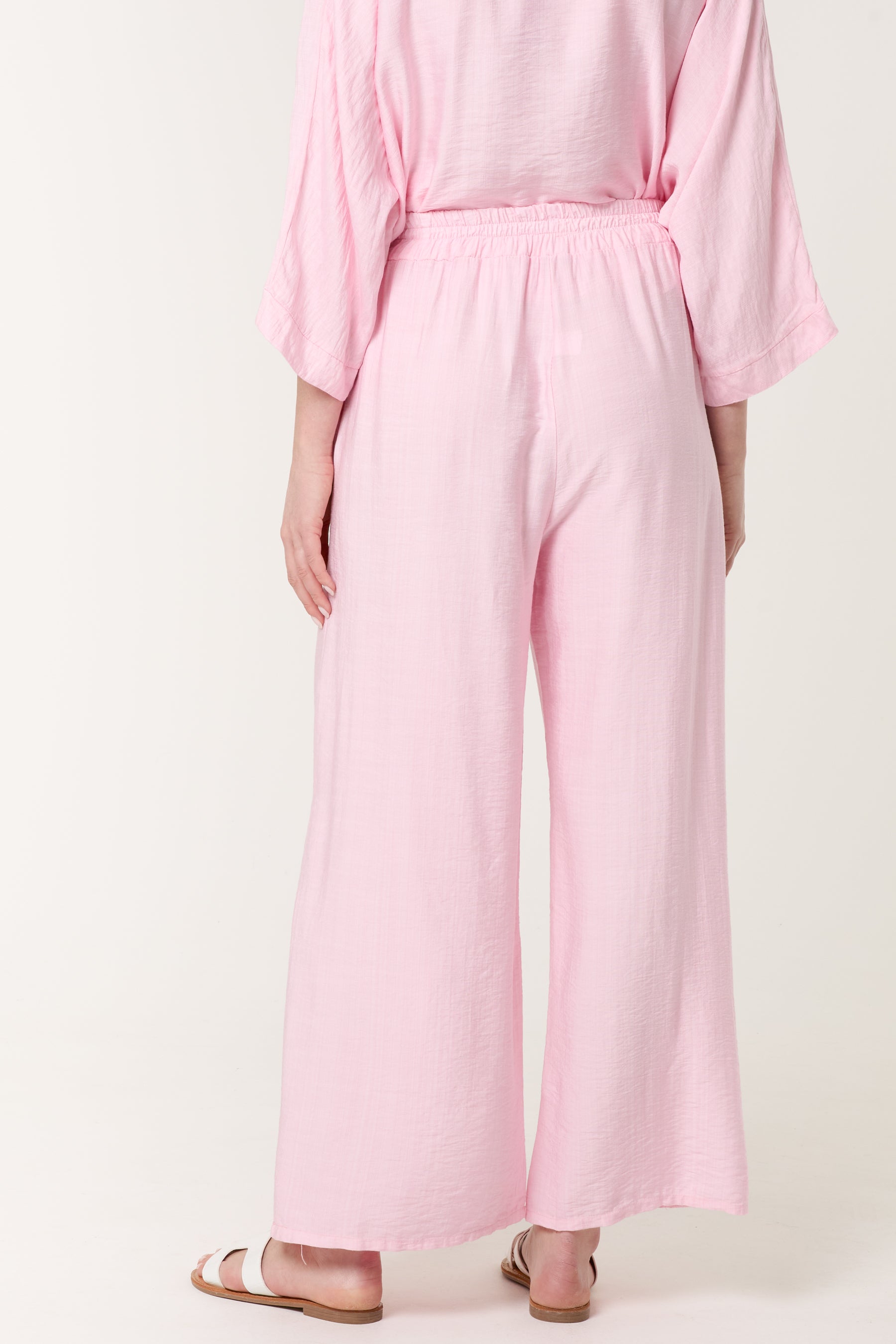 Elastic Waist Pocket Wide Leg Trousers