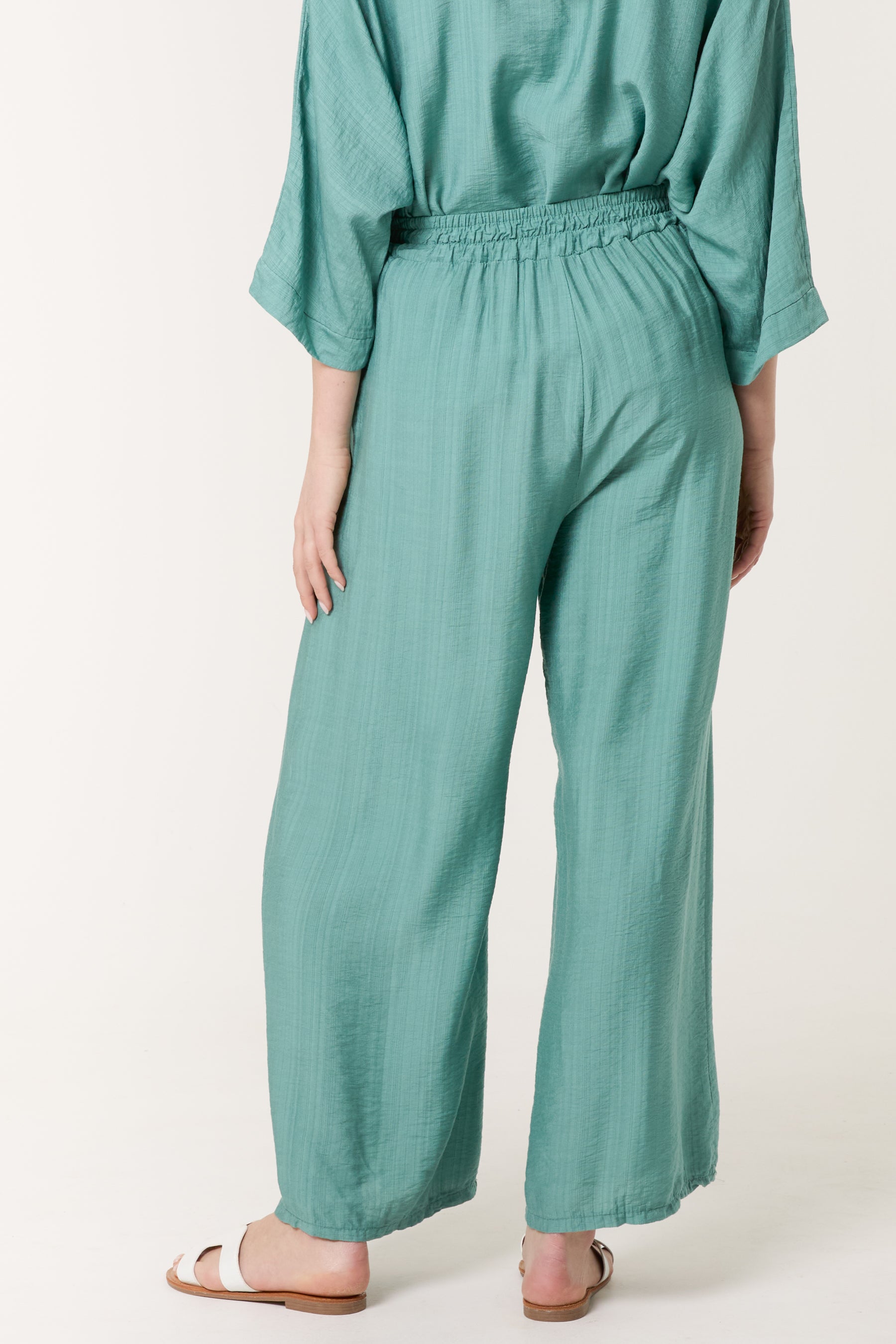 Elastic Waist Pocket Wide Leg Trousers