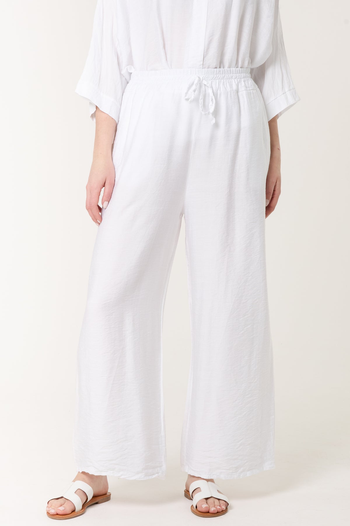 Elastic Waist Pocket Wide Leg Trousers