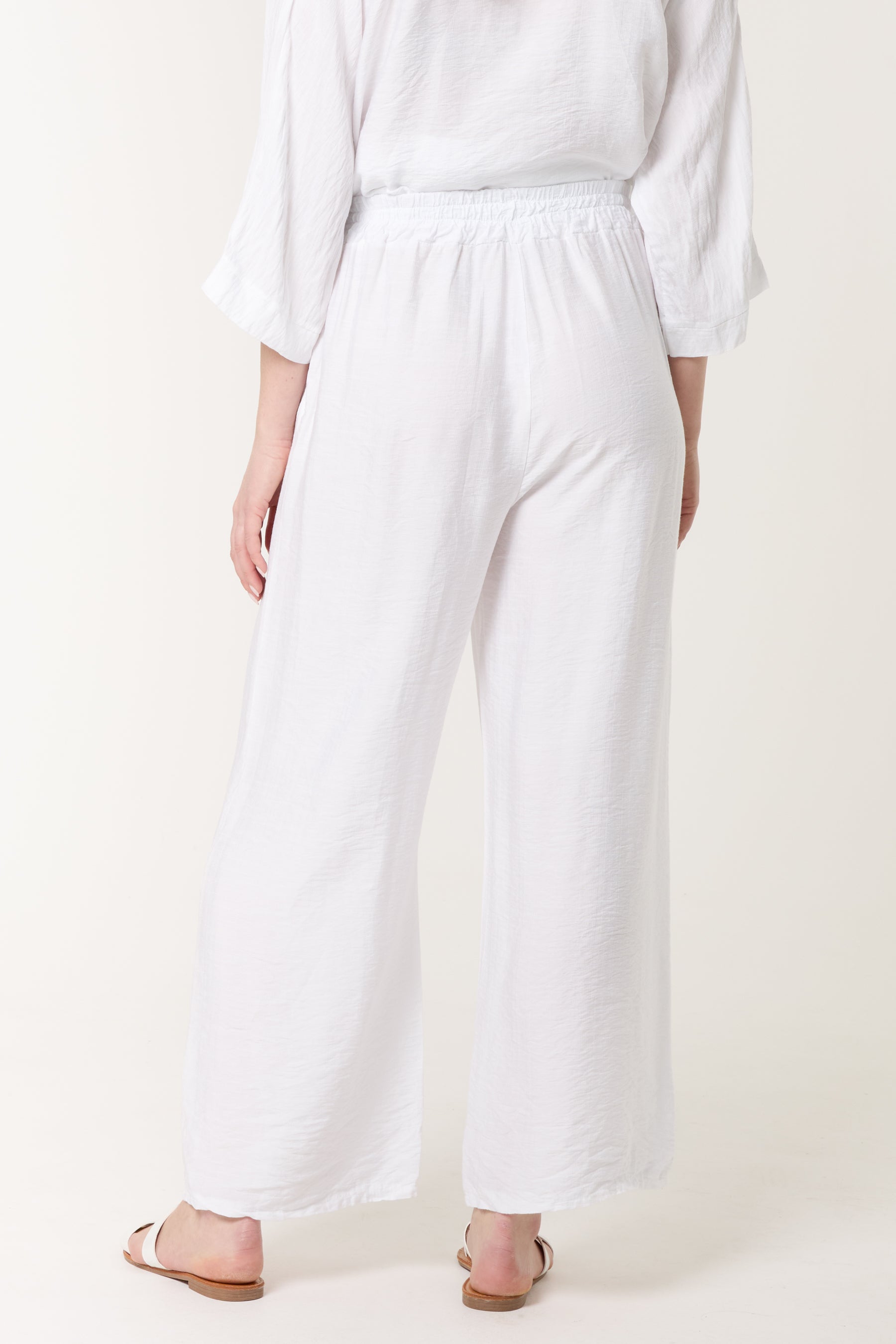 Elastic Waist Pocket Wide Leg Trousers