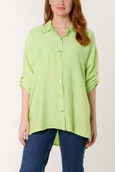 Collar Roll Sleeve Shell Button Shirt