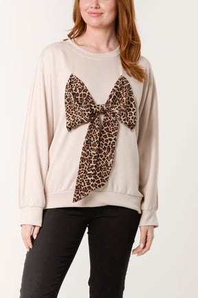 Leopard Print Bow Sweatshirt