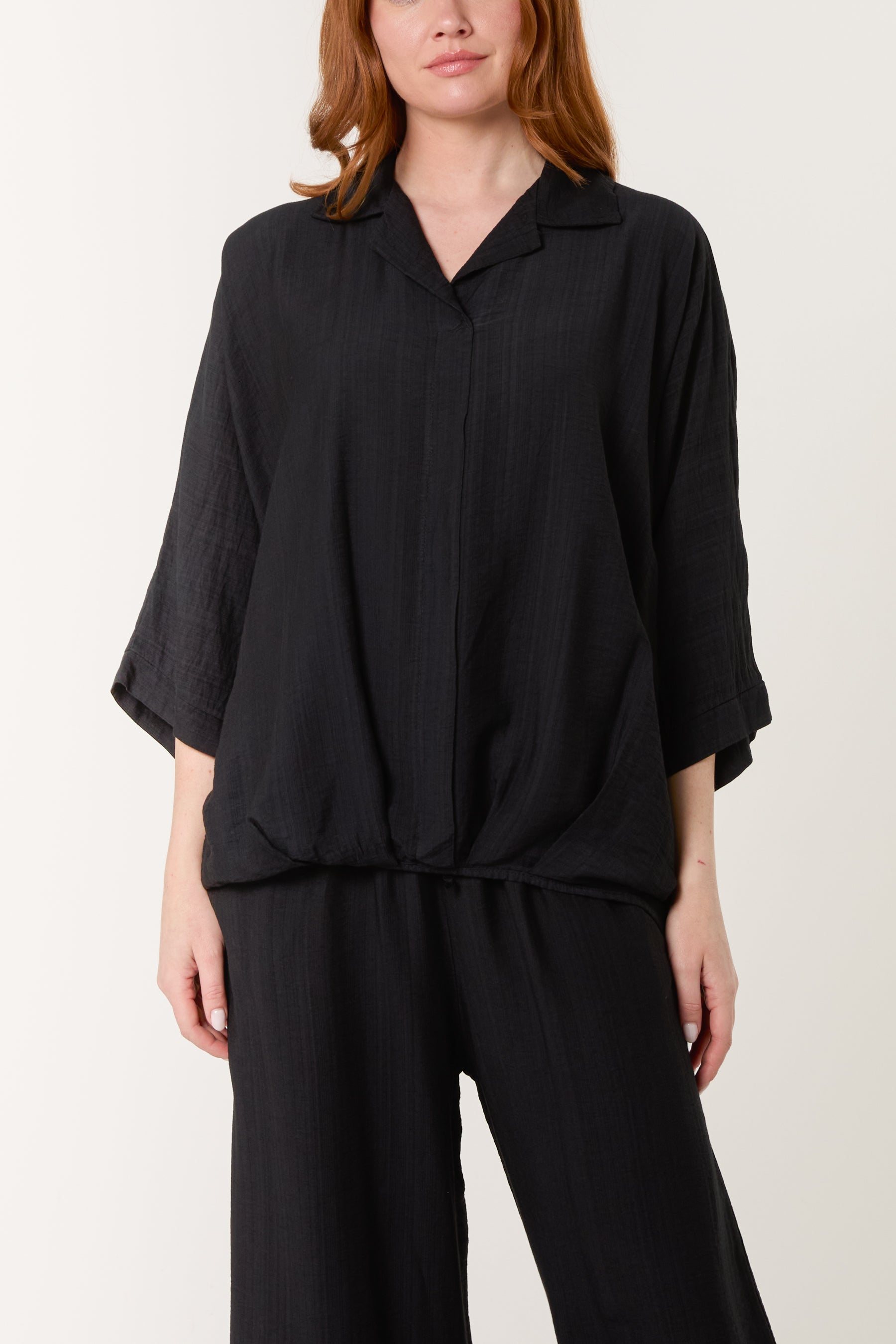 Lapel Collar Pleated Front  Blouse