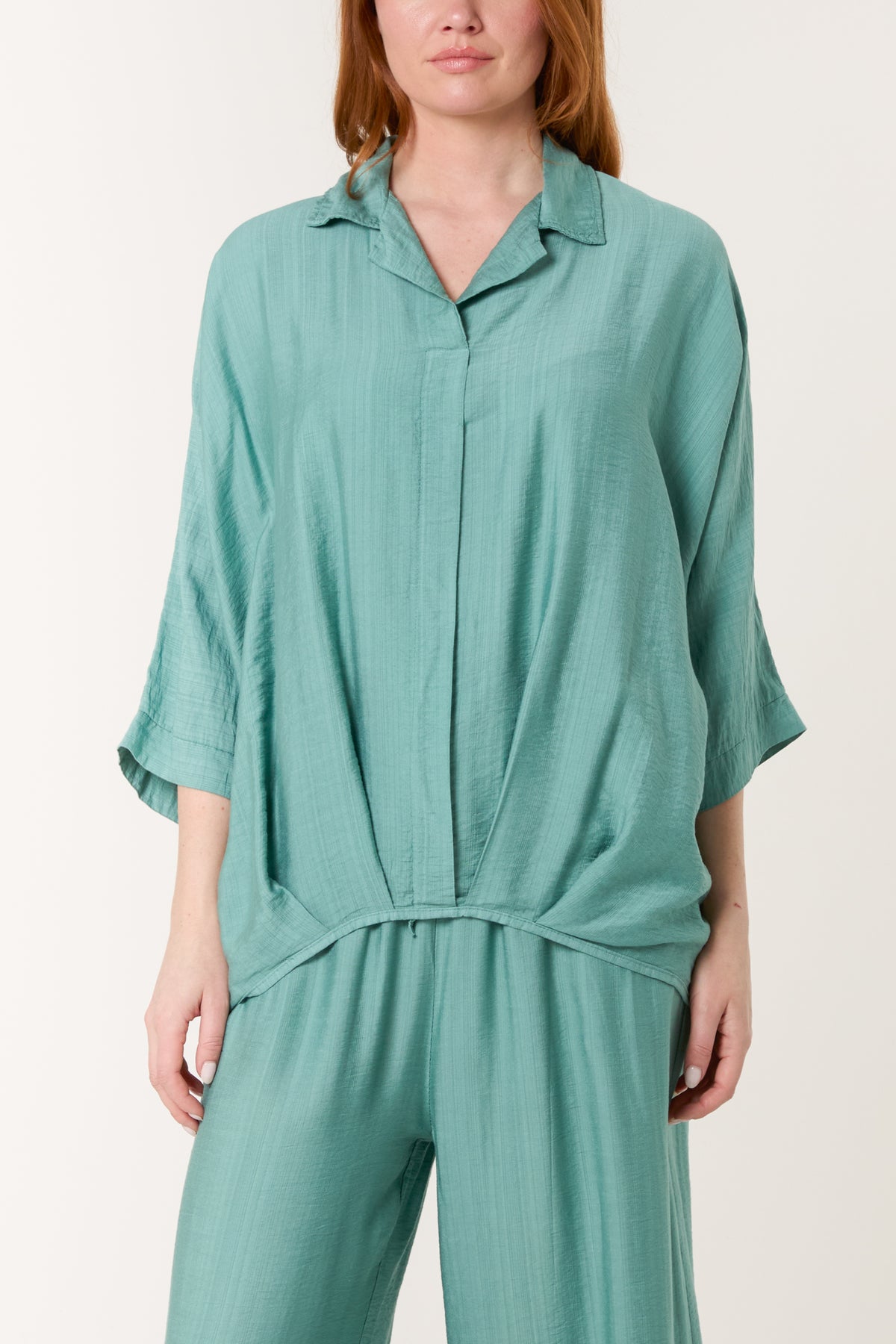 Lapel Collar Pleated Front  Blouse