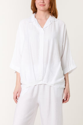 Lapel Collar Pleated Front  Blouse