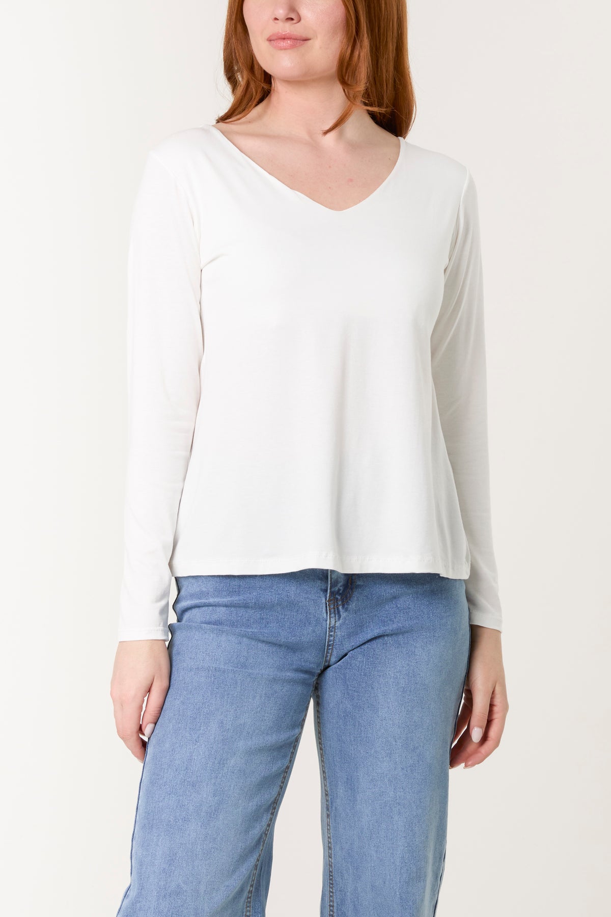 Basic V-Neck Stretch Long Sleeve Top